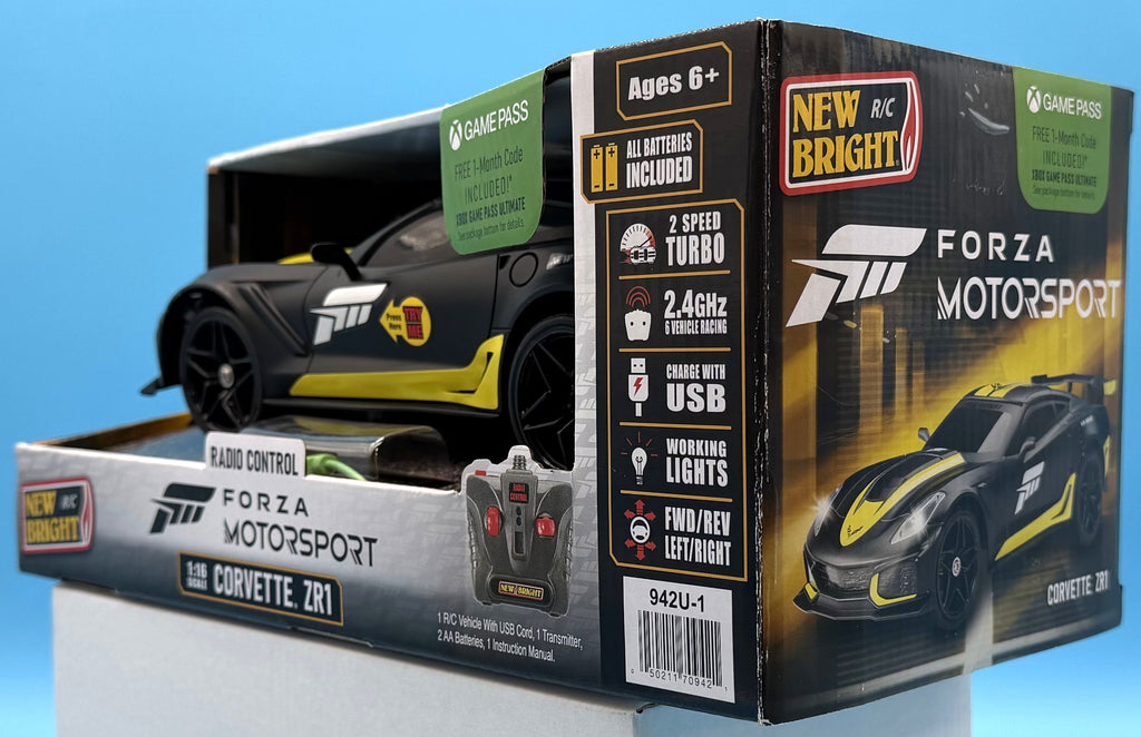 New Bright R/C Forza Motorsport Corvette ZR1  Black with Yellow Stripes  1:16 Scale RC Car