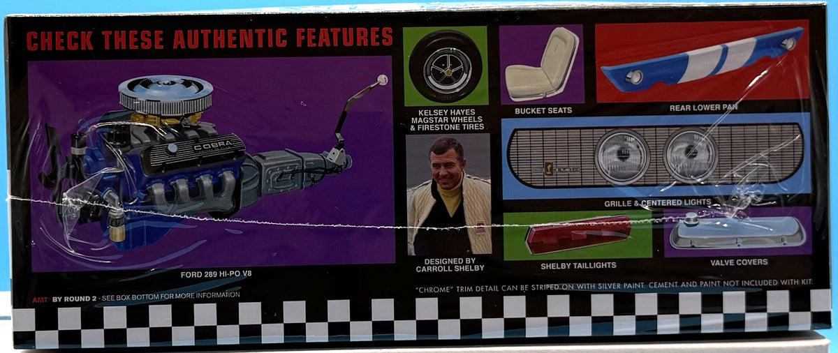 AMT 1967 Shelby GT-350 — box side panel showing authentic features: Ford 289 Hi-Po V8, wheels, seats