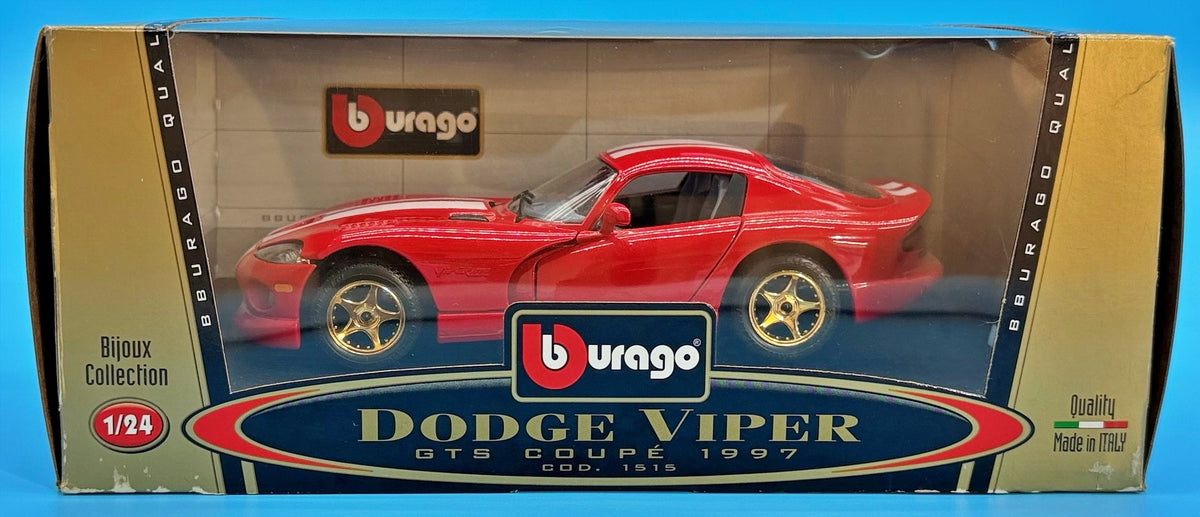 Bburago 1:24 1997 Dodge Viper GTS Coupe Red White Stripes Cod 1515 - Made in Italy - Never Removed - C-6 Box - The A.M.Y. Depot