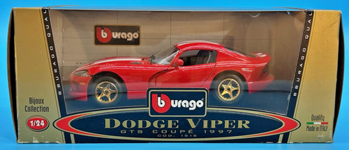 Bburago 1:24 1997 Dodge Viper GTS Coupe Red White Stripes Cod 1515 - Made in Italy - Never Removed - C-6 Box - The A.M.Y. Depot