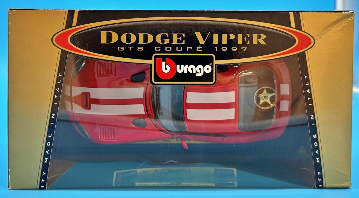 Bburago 1:24 1997 Dodge Viper GTS Coupe Red White Stripes Cod 1515 - Made in Italy - Never Removed - C-6 Box - The A.M.Y. Depot