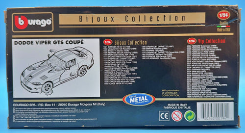 Bburago 1:24 1997 Dodge Viper GTS Coupe Red White Stripes Cod 1515 - Made in Italy - Never Removed - C-6 Box - The A.M.Y. Depot